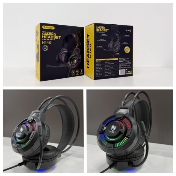 t wolf h140 headphones 7.1 usb led light over ear headphones for pc